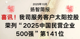 喜讯！我司服务客户太阳控股荣列“2025中国民营企业500强”第141位
