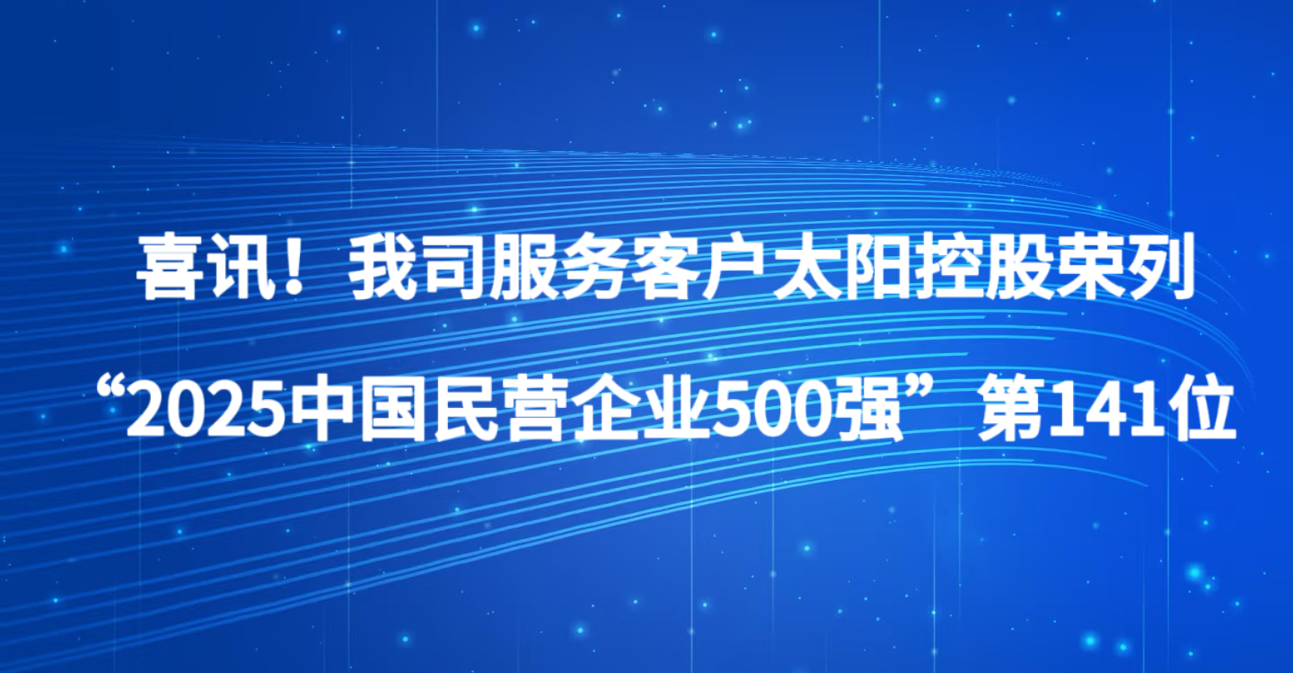 喜讯！我司服务客户太阳控股荣列“2025中国民营企业500强”第141位